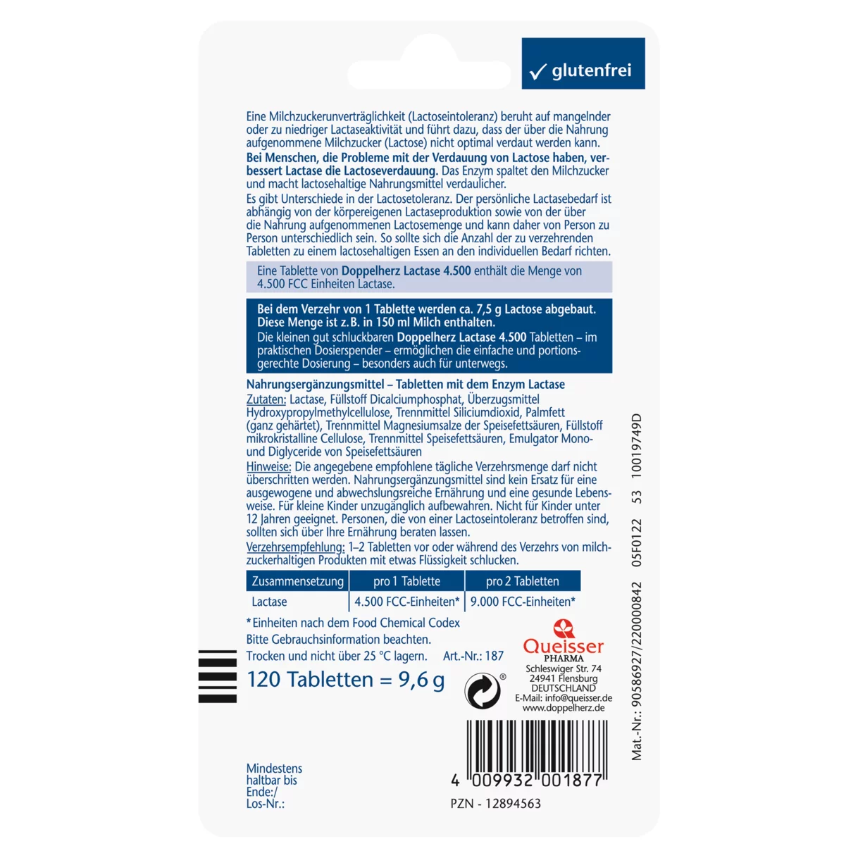 Abbildung der Produktverpackung Doppelherz aktiv Lactase 4.500 Rückansicht